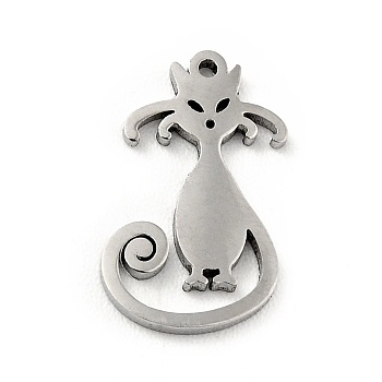 Non-Tarnish 304 Stainless Steel Pendants, Cat, Stainless Steel Color, 12.5x8x0.8mm, Hole: 0.7mm