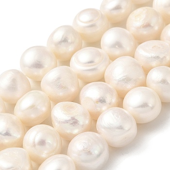 Natural Cultured Freshwater Pearl Beads Strands, Two Sides Polished, Floral White, 10~11mm, Hole: 0.5mm, about 19pcs/strand, 6.89''(17.5cm)