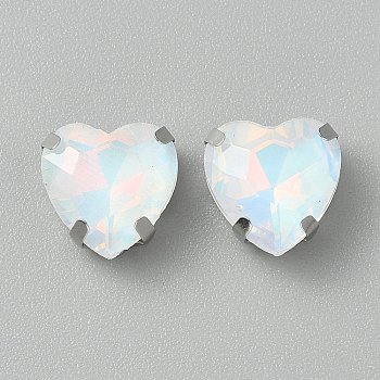 Sew on Rhinestone, with Alloy Prong Settings, Garments Accessories, Faceted, Heart, White, 10x10x5mm, Hole: 1.4mm