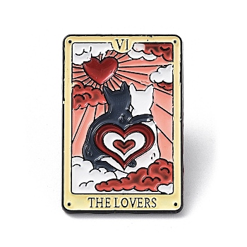 Valentine'S Day Cartoon Creative Cute Black-And-White Cat The Lovers Tarot Card Enamel Pins, Black Alloy Badge, Heart, 30x20x1mm