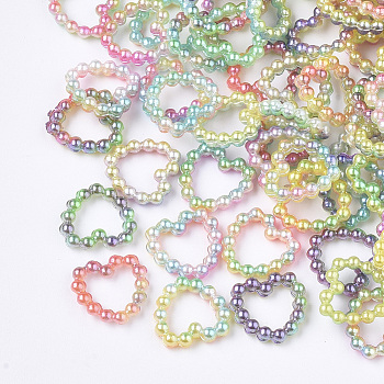 Rainbow ABS Plastic Imitation Pearl Linking Rings, Gradient Mermaid Pearl, Heart, Mixed Color, 11x11x2mm, Inner Measure: 5.5x7mm, about 1000pcs/bag