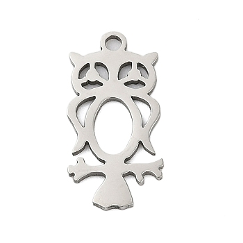 201 Stainless Steel Pendants, Owl Charms, Stainless Steel Color, 18x9.5x1mm, Hole: 1.4mm