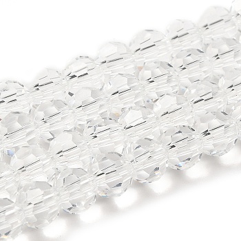 Transparent Glass Beads, Faceted(32 Facets), Round, Clear, 6mm, Hole: 1mm, about 98pcs/strand, 20.47 inch(52cm)