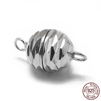 Rhodium Plated 925 Sterling Silver Magnetic Clasps, with 925 Stamp, Round, Platinum, 14.5x8mm, Hole: 1.5mm