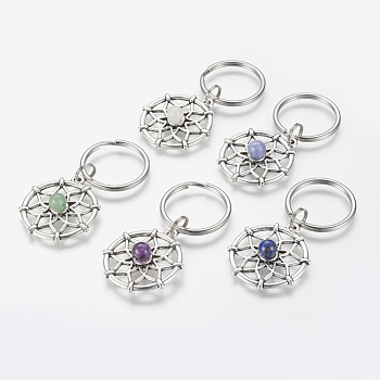 Alloy Gemstone Keychain, with 316 Surgical Stainless Steel Key Ring, 58mm