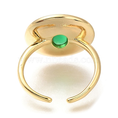 Rack Plating Flat Round Brass Glass Open Cuff Rings for Women(RJEW-M022-24G)-3