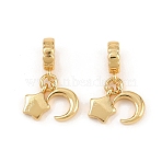 Brass European Dangle Charms, Moon Star Large Hole Pendants, Rack Plating, Long-Lasting Plated, Lead Free & Cadmium Free, Real 18K Gold Plated, 19mm, Hole: 4mm(KK-H292-10G)