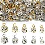 40Pcs 10 Styles Brass Pendants, Round Charms, with Rhinestone, Nickel Free, Mixed Color, 5.5~7x3~5x2.5~3.5mm, 4pcs/style(KK-FS0002-06)