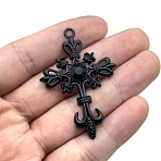 Alloy Rhinestone Pendants, Cross, Black, 55x38mm(PW-WG2DB08-04)