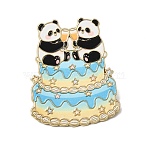 Printed Alloy Enamel Pins, Alloy Lapel Pin Backs for Backpack Clothes, Panda Toasting on Birthday Cake, Golden, Sky Blue, 34x28mm(AL-CBA94E1-01A)