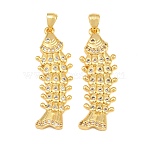 Brass Micro Pave Cubic Zirconia Pendants, Fish Charms, Cadmium Free & Lead Free, Rack Plating, Long-Lasting Plated, Golden, Clear, 38x12.5x3.5mm, Hole: 3x5mm(CU-CBAB3AD-08G-03)