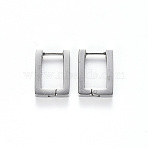 Tarnish Resistant 304 Stainless Steel Huggie Hoop Earrings, Rectangle, Stainless Steel Color, 15x12.6x3mm, Pin: 1mm(STAS-S103-22P)