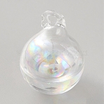 High Borosilicate Glass Bottle Pendants, Round, Mini Wishing Bottle, Clear, 27.5x20mm, Hole: 2.5mm(GLAA-WH0010-02E)