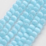 Cat Eye Beads, Round, Sky Blue, 10mm, Hole: 1mm, about 39pcs/strand, 15 inch(X-CER10mm58)