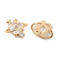 Glass Charms, with Brass Findings, Heart with Star Charm, Real 18K Gold Plated, 10.5x13x6mm, Hole: 1.2mm(KK-F860-06G)
