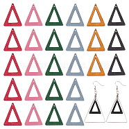 120Pcs 6 Colors Wood Pendants, Dyed, Hollow Triangle Charms, Mixed Color, 24.5~25x19.5~20x2~3mm, Hole: 1.2mm, 30pcs/color(WOOD-NB0002-23)