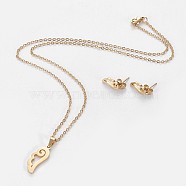 304 Stainless Steel Jewelry Sets, Stud Earring and Pendant Necklaces, Wing, Golden, 17.3 inch~18.2 inch(44~46.3cm), 12x5mm, Pin: 0.8mm(SJEW-L141-022G)
