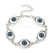 Retro Eye Alloy & Resin Link Bracelets for Women, Antique Silver, 6-3/4 inch(17cm)(BJEW-G705-01AS)