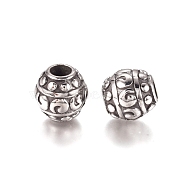 304 Stainless Steel European Beads, Large Hole Beads, Barrel, Antique Silver, 11x11mm, Hole: 4.5mm(STAS-M274-047AS)