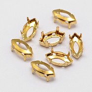 Horse Eye Brass Sew on Prong Settings, Claw Settings for Pointed Back Rhinestone, Open Back Settings, Golden, 10x5x0.4mm, Fit for 5x10mm cabochon(KK-N0084-A03-5x10G)
