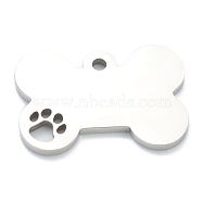 304 Stainless Steel Pet Pendants, Dog Bone, Stainless Steel Color, 17x25x2mm, Hole: 2mm(STAS-B016-04P)