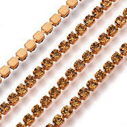 Electrophoresis Iron Rhinestone Strass Chains, Rhinestone Cup Chains, with Spool, Topaz, SS6.5, 2~2.1mm, about 10yards/roll(CHC-Q009-SS6.5-B17)
