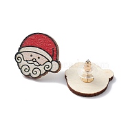Christmas Printed Wooden Stud Earrings, with 316 Stainless Steel Pins for Women, Santa Claus, 23x24mm, Pin: 0.7mm(EJEW-D046-05)