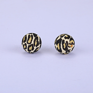 Printed Round with Leopard Print Pattern Silicone Focal Beads, Brown, 15x15mm, Hole: 2mm(SI-JX0056A-02)