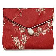 Chinese Style Floral Cloth Jewelry Storage Pouches, with Plastic Button, Rectangle Jewelry Gift Case for Bracelets, Earrings, Rings, Random Pattern, FireBrick, 7.5x8.5x0.3~0.7cm(AJEW-D065-01A-01)
