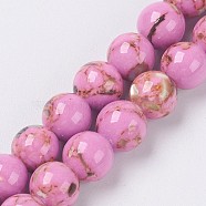 Sea Shell and Synthetic Turquoise Assembled Beads Strands, Round, Flamingo, 10mm, Hole: 1.2mm, about 40pcs/strand, 15.5 inch(39.5cm)(G-G758-05-10mm)