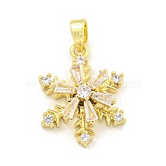 Rack Plating Brass Clear Cubic Zirconia Pendants, Christmas Snowflake Rotatable Charms, Long-Lasting Plated, Lead Free & Cadmium Free, Real 18K Gold Plated, 19.5x15x7mm, Hole: 5x3mm(KK-M291-05G)