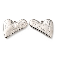 CCB Plastic Pendants, Heart with Word Love Charm, Platinum, 33x37x4mm, Hole: 2.2mm(CCB-D005-11P)