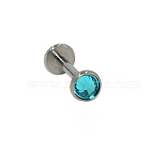 G23 Titanium Cubic Zirconia Flat Round 17 Gauge Threadless Labrets for Women Men, Stainless Steel Color, Deep Sky Blue, 8x5mm, Pin: 1.2mm(WG1F07B-18)