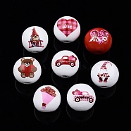 Valentine's Day Theme Printed Wooden Beads, Round, Mixed Color, Mixed Shapes, 15.5~16x15mm, Hole: 3.5mm(WOOD-D006-03)