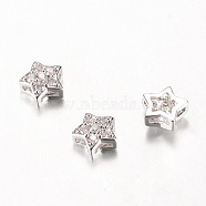 Brass Slide Charms, with Micro Pave Cubic Zirconia, Star, Platinum, 6x6x3mm, Hole: 2x0.5mm(X-ZIRC-Q002-69P)