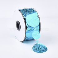 Plastic Paillette/Sequins Chain Rolls, Ornament Accessories, Flat Round, Deep Sky Blue, 30mm and 50mm, about 40m/roll(FIND-T057-02B)