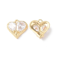 Brass Charms, with Glass, Heart Charm, Real 18K Gold Plated, 14x14x4.5mm, Hole: 1.2mm(KK-I702-53G)