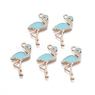 Alloy Enamel Pendants, Cadmium Free & Nickel Free & Lead Free, Light Gold, Flamingo Shape, Sky Blue, 25.5x15x2mm, Hole: 1.6mm(ENAM-N054-78A)