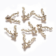 Brass Micro Pave Clear Cubic Zirconia Pendants, Deer, Real 18K Gold Plated, 16x16x3mm, Hole: 1mm(ZIRC-I030-13G)