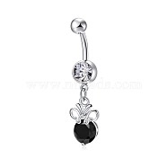 Piercing Jewelry, Brass Cubic Zirconia Navel Ring, Navel Ring Belly Rings, with 304 Stainless Steel Bar, Lead Free & Cadmium Free, Flat Round, Platinum, Black, 46x10mm, Bar Length: 3/8"(10mm), Bar: 14 Gauge(1.6mm)(AJEW-EE0006-16B)