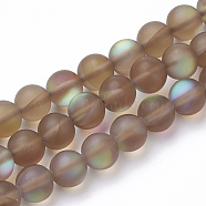 Synthetic Moonstone Beads Strands, Holographic Beads, Dyed, Frosted, Round, Camel, 10mm, Hole: 1.2mm 40pcs/strand, 15.7 inch(G-S283-05-10mm)