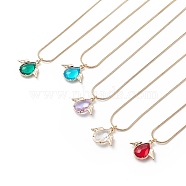 Glass Teardrop with Wing Pendant Necklace with Golden Brass Round Snake Chains for Women, Mixed Color, 18.90 inch(48cm)(NJEW-JN04124)
