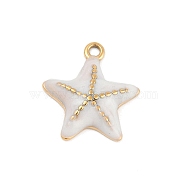 304 Stainless Steel Enamel Pendants, Starfish Charms, Real 18K Gold Plated, Ion Plating(IP), White, 16x15x3.5mm, Hole: 1.4mm(STAS-I325-062G-01)