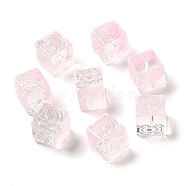 Transparent Glass Beads, Cube, Pearl Pink, 10x11x11mm, Hole: 1.5mm(GLAA-A012-04E)