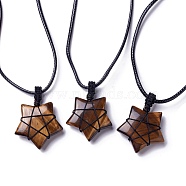 Adjustable Natural Tiger Eye Star Pendant Necklace, Wax Cord Macrame Pouch Braided Gemstone Jewelry for Women, 29.37~29.84 inch(74.6~75.8cm)(NJEW-B086-03K)