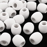 Spray Painted Natural Wood Beads, Barrel, White, 17x16mm, Hole: 8mm(X1-WOOD-TAC0005-27A)