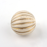 Round Plating Acrylic Beads, Golden Metal Enlaced, Beige, 9.5x10mm, Hole: 2mm(X-PACR-Q102-51A)
