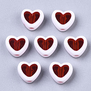 Transparent Acrylic Beads, Edge Opaque, Heart, Red, 7.5x8.5x4mm, Hole: 1.8mm(X-TACR-BT0001-01C)