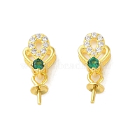 925 Sterling Silver Micro Pave Cubic Zirconia Peg Bails Pendants, Flower, Green, 12.5x5.5x4mm, Hole: 5.5x1.8mm, Pin: 0.7mm(STER-B004-08G-02)