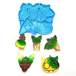 Bat & Skull DIY Pendant Silicone Molds, Resin Casting Molds, For UV Resin, Epoxy Resin Jewelry Making, Deep Sky Blue, 133x157x6mm, Hole: 3.5~4.5mm, Inner Diameter: 61~71x44.5~68.5mm(SIMO-H004-17)